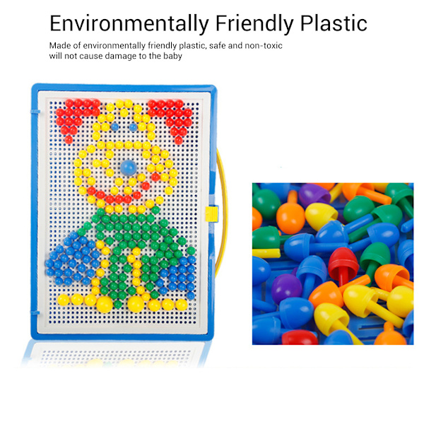 296 st färgglada svampnaglar Pegboard Pussel Set 3D Mosaik Jigsaw Game Byggstenar DIY Leksaker Kit för barn