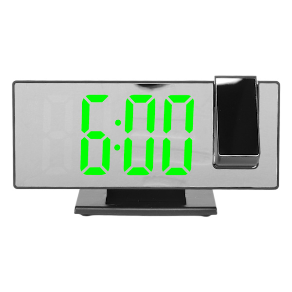 Projection Digital Alarm Clock USB Charging Automatic Dimming LED Mirror Screen Electronic Clock for Bedroom Black Shell Green Light
