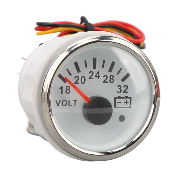 52mm Voltmeter Måler 18V‑32V Hvit Skive Sølvramme Universal Elektrisk Pointer Spenningsmåler for RV Båt DC9‑32V