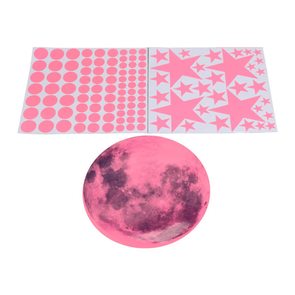 Glow in The Dark Väggdekor Luminous Moon Star Dot Väggdekaler Väggdekor Dekor för sovrum Vardagsrum Rosa