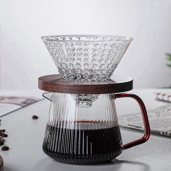 Vertikal Stribet Glas Hæld-Over Kaffeserver Varmebestandig V60 Dryp Kaffe Pot