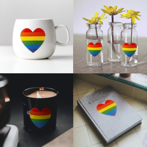 500 homoseksuelle stolte elskers hjerteformede klistremerker Love Rainbow Stripe-klistremerker (1,5 tommer)