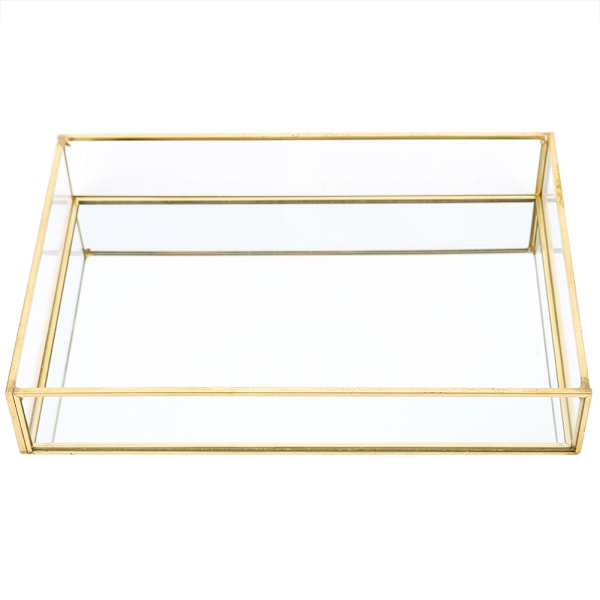 Vintage metall glas förvaringslåda guld bricka smycken kosmetika display lådor (stor storlek)