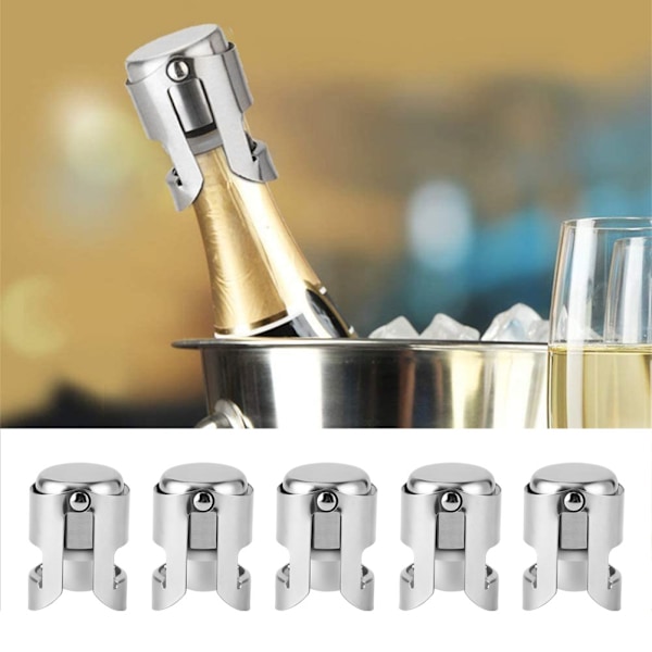 5 ST. Champagnepropp i rostfritt stål Vin Drycker Flaskplugg tätningsmedel för hemmabarer