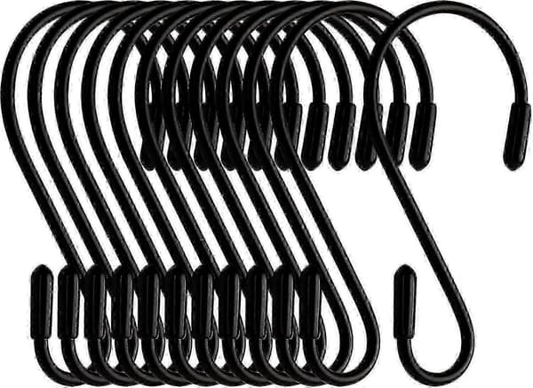 12-pack S-krokar svarta 8 cm S-formade Maximal belastning: 5 kg