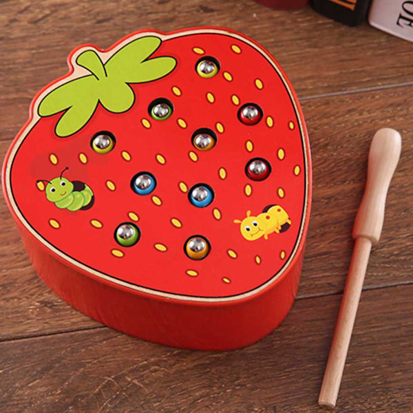 Capture Worm Magnetisk träleksak Kid Educational Intelligence Development Leksaker Strawberry