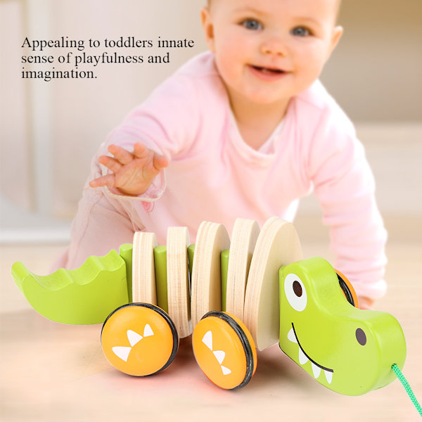 Småbarn Barn Krokodil Trärep Leksak Walk A Long Pull Toy