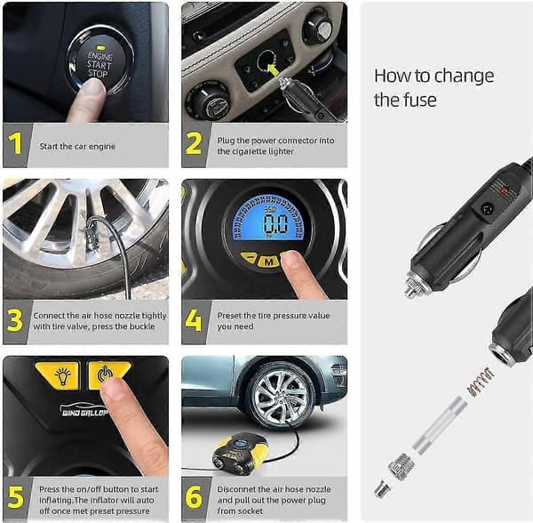 Bärbar luftkompressor elektrisk däckpump mini bärbar 12v luftkompressor bilcykelpump med tryckmätare, ventiladaptrar och LED