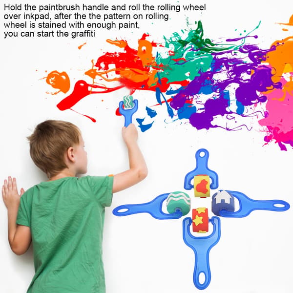4pcs Kids DIY Painting Tools EVA Sponge Roller Paint Brush Graffiti Tool (Blue Handle)