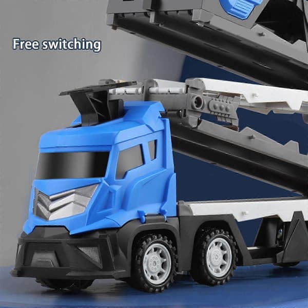 Deformation Foldbar Katapult Skinnevogn Kompatibel med opbevaringscontainer Bil Lyd- Og Lys Pullback Bil Børn Legering Bil Legetøj[LD] Blue