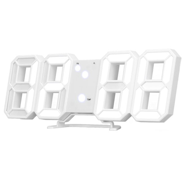 3D LED Digital Vækkeur ABS Natlys Temperatur Skrivebords Vægur til Hjemindretning Soveværelse Hvid
