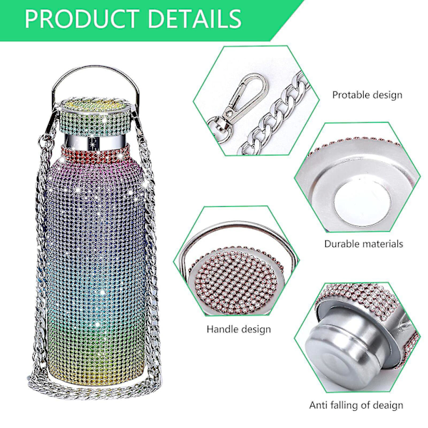 Timantti Bling Strassiteräksinen Termospullo 500ml - Monivärinen Ristiriimu Timanttipullo