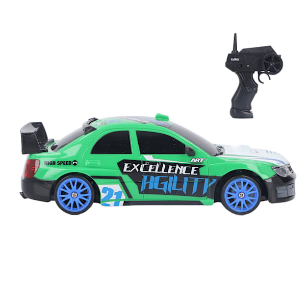 RC Racerbil 1/24 Grønn Sikker Sterk ABS Kraftig Motor 10Mph Lettstyrt RC Drifting Car med Barrikade for Barn Voksne