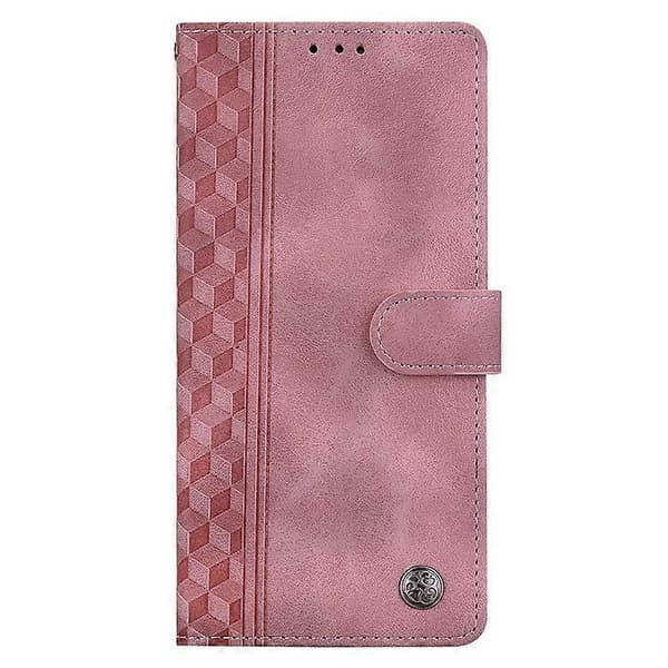 Kompatibelt med iPhone 16 Plus läderfodral präglad rutig plånboksfodral med stativ och vikbart lock Pink