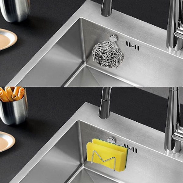 Magnetisk Svampestativ i Rustfrit Stål til Køkkenvask, Væghængt Ikke-Perforeret Organizer