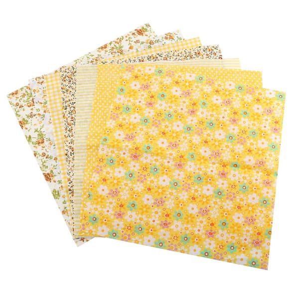 7 pcs 25*25 cm Cotton Fabric DIY Assorted Squares Pre-cut Bedding Suite Quarters Bundle (Yellow)