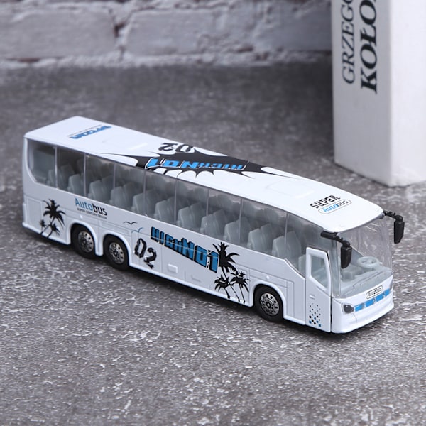 1:50 Simuleringsmodel af Transit Bus Legetøj Legering Træk Tilbage Bus Legetøj med Lys og Musik til Børn (Hvid)