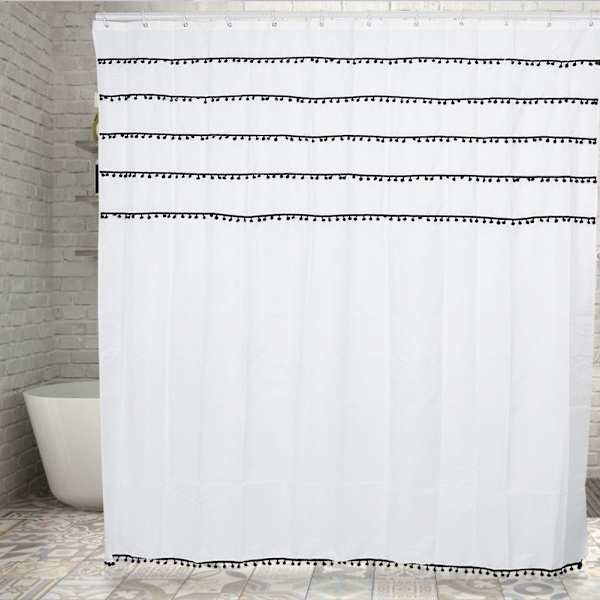 Elegant dusjforheng i svart og hvit polyester til baderom Vanntett muggsikker badgardin 180x200cm