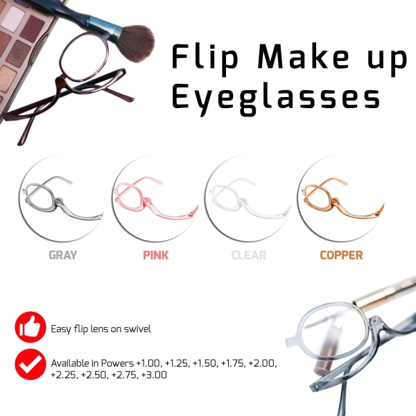 Pack förstorande sminkglasögon ögon för kosmetiska läsglasögon för kvinnor (rosa, 2,25)
