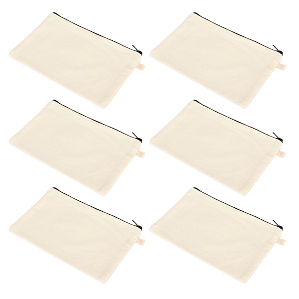 10 st Canvas Kosmetikväska med Svart Snodd Bärbar Mångsidig Tom DIY Hantverksväska för Rese Sminkväska Vit
