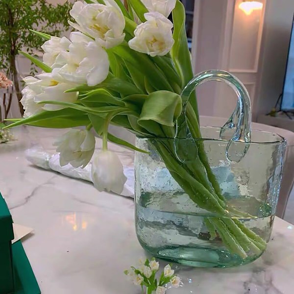 Glasvas för blomväxt Snygg Elegant heminredning Hushållsvas Grön