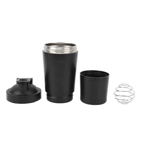 Shakerflaske Proteinshakervåg i rustfritt stål Bærbar shakerkopp med visp for proteinblanding Pre Workout Svart 600 ml