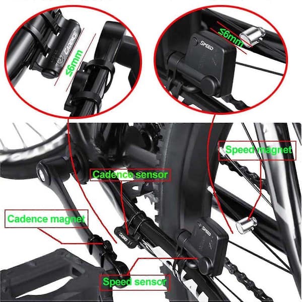 Trådløs cykelcomputer med kadence Multifunktionel regntæt baggrundsbelysning LCD-cykelcomputer Black