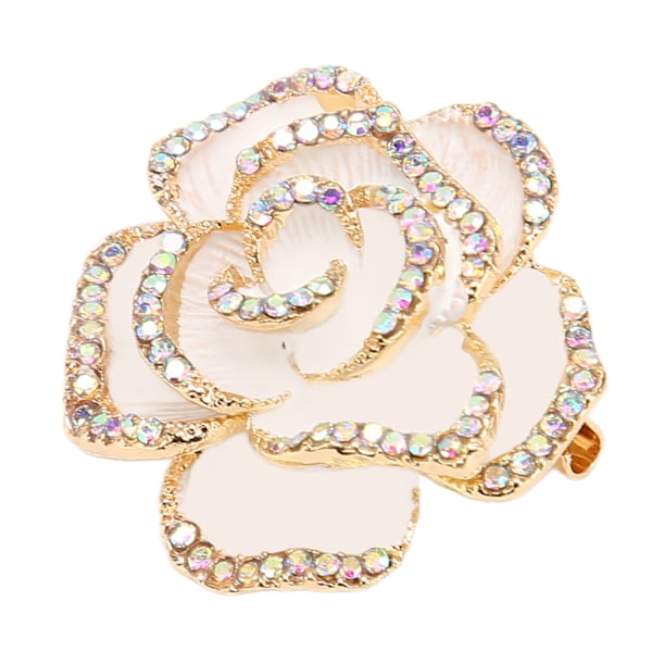 Hvid Blomst Brosche Nål Kvinder Retro Elegant Fint Legering Rhinestone Kronblade Brosche til Bryllup Banket