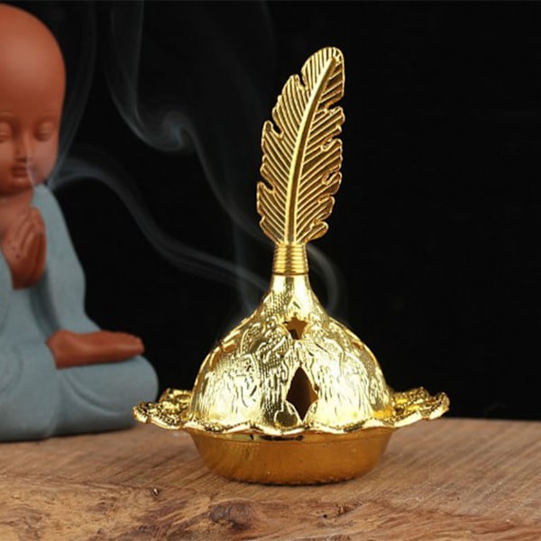 Vintage Røgelsesbrænder Udsøgt Rustbeskyttende Metal Røgelsesbrænder til Soveværelse Stue Fjer Guld