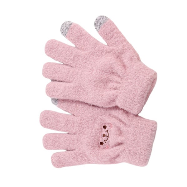 Vinter Touch Screen Hanske Smile Face Design Elastisk termisk varm strikket hanske for kvinner Jenter Rosa