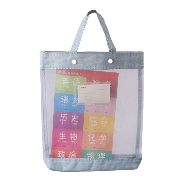 Studentbokspåse Transparent Dubbla Handtag Vattentät Canvas Stor Kapacitet Mesh Filväska för Skola Kontor