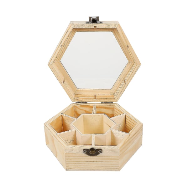 Exceart träsmyckeskrin Hexagon gör-det-själv-prydnadssak Minnesak organizer 7-fack tom låda för ringarmband watch örhängen
