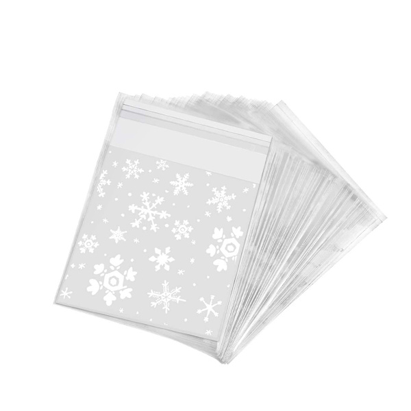 100 st Julklappsförpackningspåse Plastförpackningspåse Snowfake Tryckt godispaketpåse