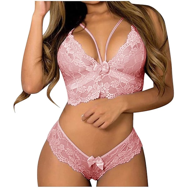 Mesh Lingerie Set Sexig Genomskinlig Teddy Kostym - Rosa