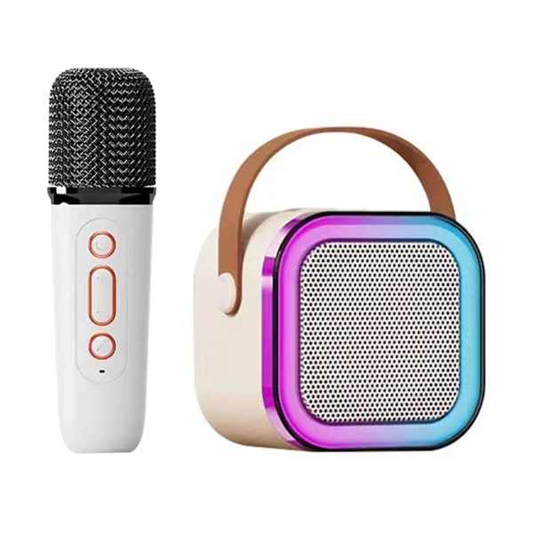 Mini Karaoke Maskin Karaoke Høyttaler med Trådløs Mikrofon Lyseffekter Bærbar Karaokesystem med Batteri for Hjemmefest Hvit med 1 Mikrofon