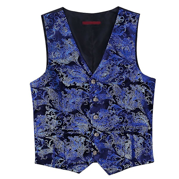 Business Casual V-halsad tryckt herr kostym väst - Guld/Silver - 6 färger - Storlek XS - Blå
