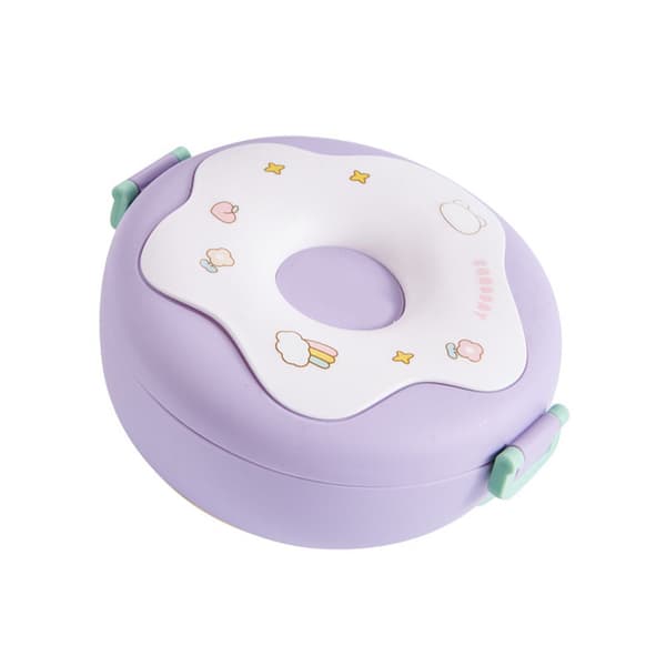 Bento Bowl Donut Shape Heatable with Lid Fork Spoon Plastic Lunch Container for Office School Purple