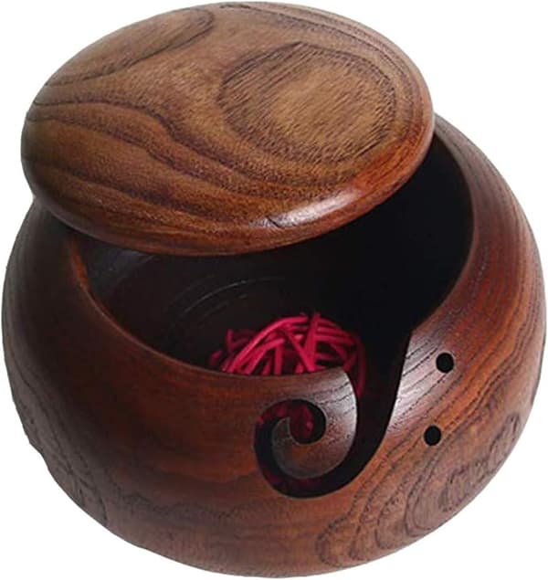 Garnskål Träskål med garn och lock[LD]