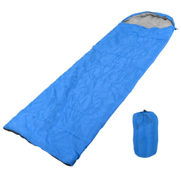 Aikuisten ulkoilukäyttöön tarkoitettu kuorimainen makuupussi, jossa on huppu, vedenpitävä retkeilyyn, vaellukseen ja reppuretkeilyyn, sininen