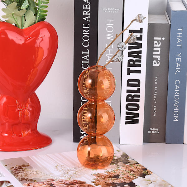 Bubble Vas Glas Gul Söt 16,4×6cm 2,5cm Mun Bubble Tre Bollar Blomvas för Vardagsbord