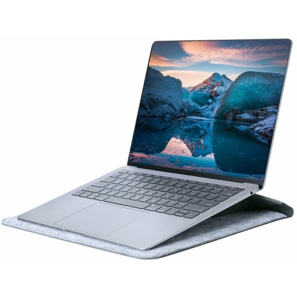 Laptopväska + laptopställ + musmatta 3 i 1，Liten för 13,3-14" bärbara datorer ljusgrå