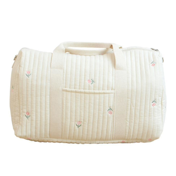 Nyfödd babyvård blöjväsk med broderat quiltad design - Stor axelväska för mamma med barnvagnsorganisatör
