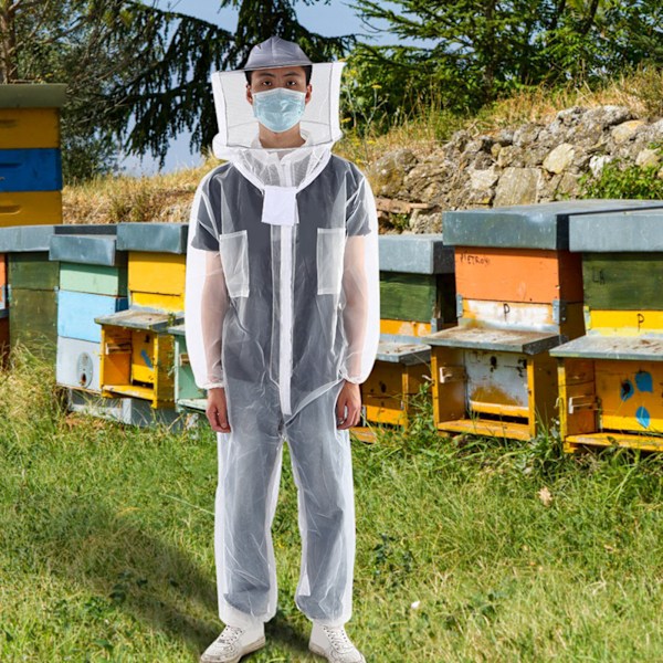 Anti Bee Biting Transparent Onepiece Nylon Mesh Biodlingsdräkt Bee Kläder Klädertillbehör(L)