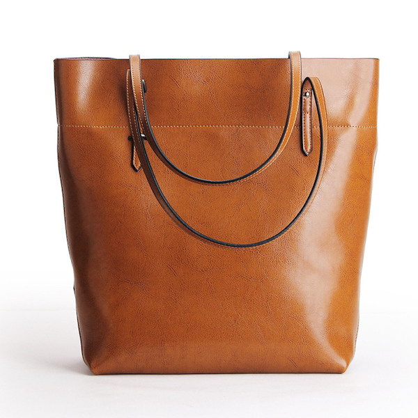 Snygg Jordgul Vaxad Läder Tote Bag för Kvinnor 30x15x36cm Hållbar Design Vertical style earthy yellow About 30*15*36cm