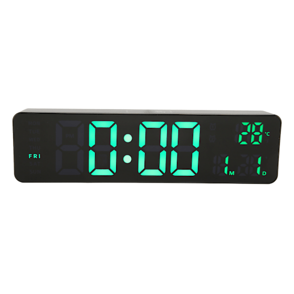 Digital väckarklocka 10in 12/24H Temperaturdisplay Batteridriven Tyst grön bakgrundsbelyst LED-klocka för kontor i sovrummet