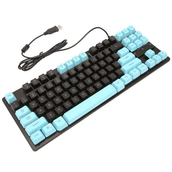 Kablet Gaming Tastatur 87 Taster Ergonomisk Farve Baggrundsbelyst Design Desktop Notebook Computertilbehør Blå og Sort