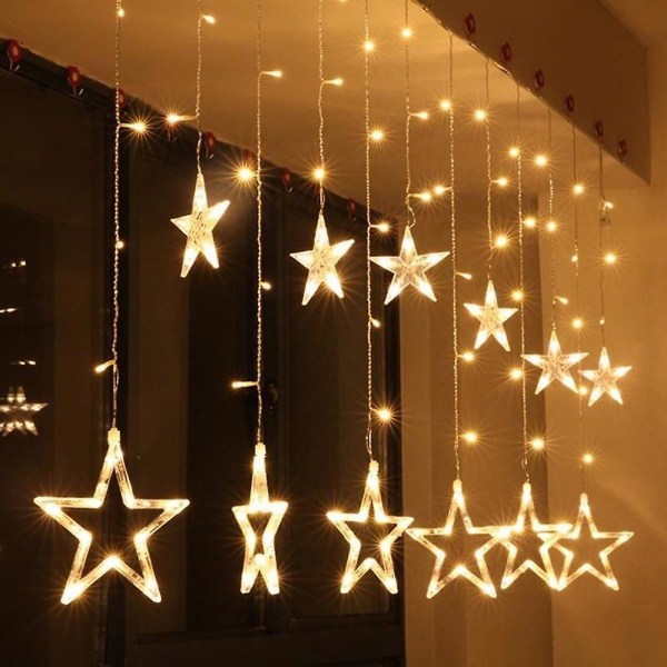 Gardinlys med 12 stjerner Gardinlys Batteridrevet 3,5 m fe-lysstreng