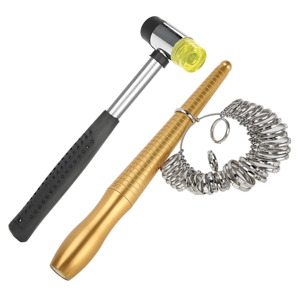 3pcs / Set Ring Mandrel Sizer Finger Measuring Stick Handle Hammer Jewelry Tool