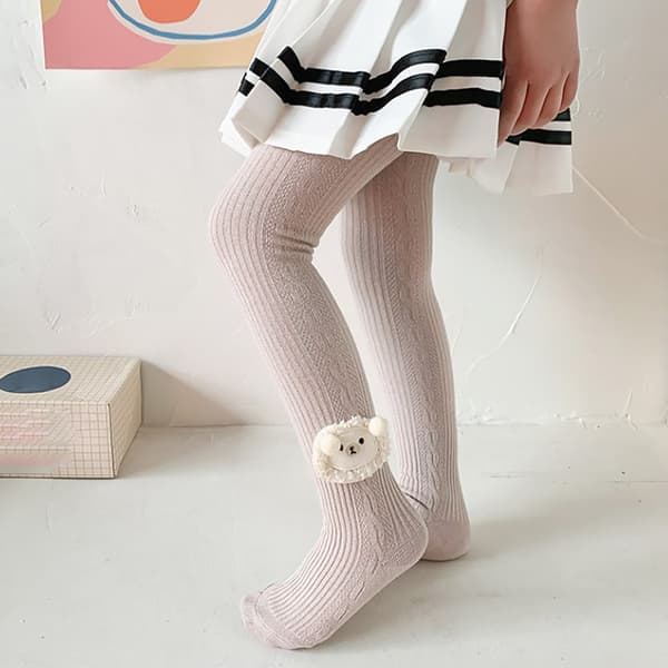 Barnstrumpor för flickor, stickade leggings, pillingresistenta, rosa, storlek S