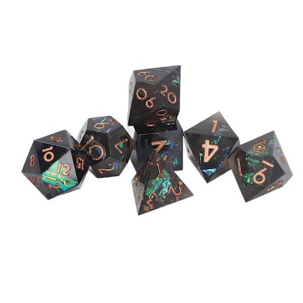 7 kpl Polyhedron-hartsipeliäiset Värilliset Noppakokoelma Numeroidut Lautapeleille Musta